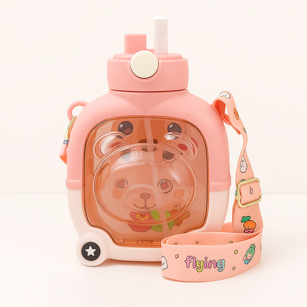 Cute Sipper Water Bottle with Straw and Strap